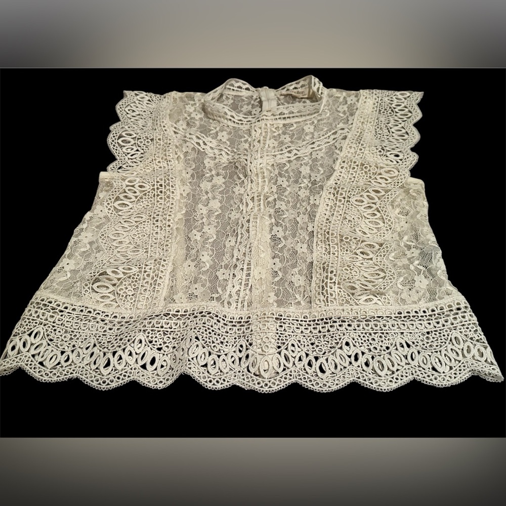Rebellion Floral Lace Blouse - Victorian High Neck & Guipure Trim - Cream Sz L - Picture 3 of 6